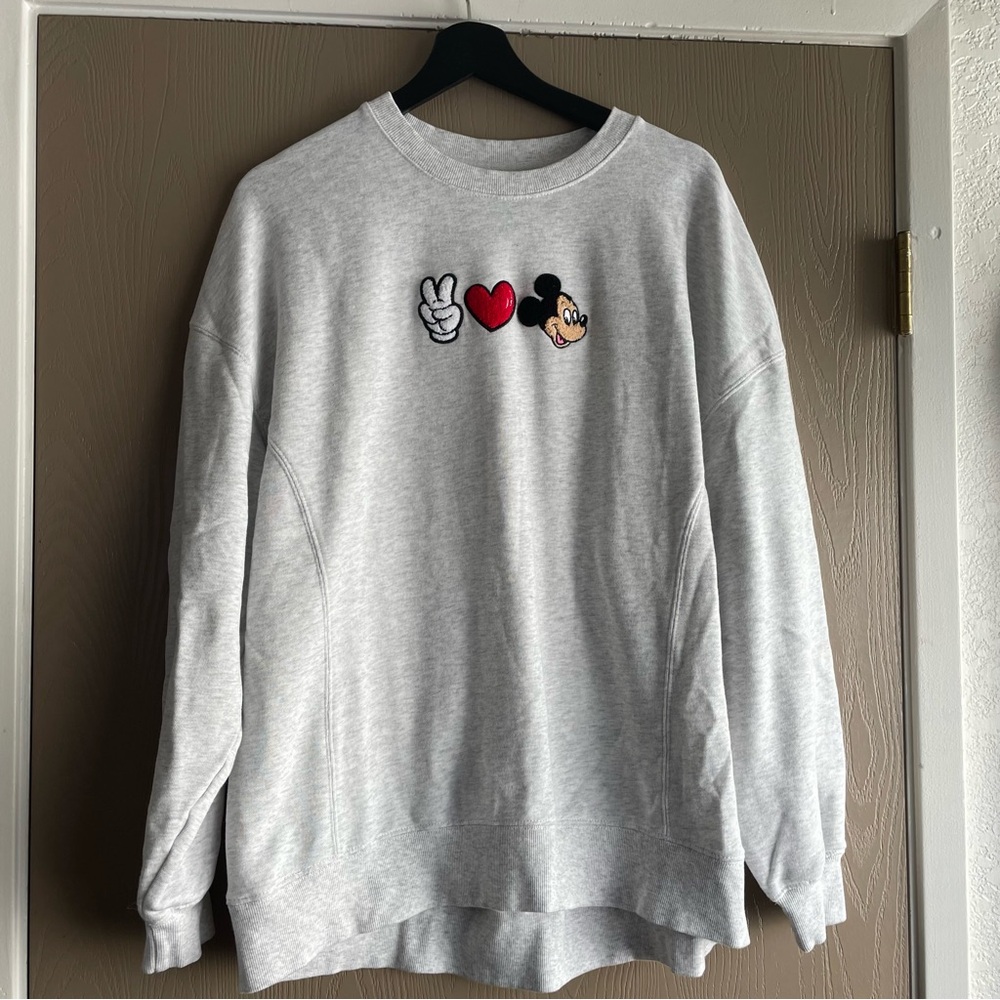 Disney Gray Crewneck Sweatshirt with Mickey Peace & Heart Patch